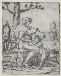 Faun i dziecko, ok. godz. 1509. autorstwa Marcantonio Raimondi