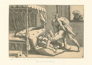 Modi. Pozycja 9, 1530-1540. autorstwa Marcantonio, Raimondi