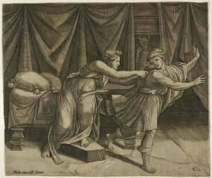 Józef i żona Potiphera autorstwa Marcantonio Raimondi