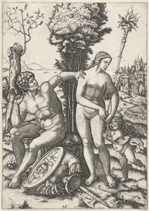 Mars i Wenus jako kochająca para z Amor autorstwa Marcantonio Raimondi
