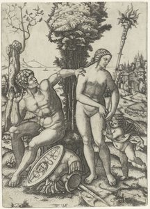 Mars i Wenus jako para zakochana w Amor autorstwa Marcantonio Raimondi