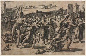 Masakra niewinnych (z jodłą) autorstwa Marcantonio Raimondi