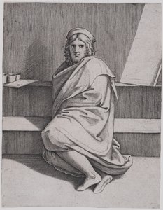 Portret siedzącego Rafaela autorstwa Marcantonio Raimondi