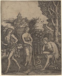 Wąż rozmawiający z młodym mężczyzną autorstwa Marcantonio Raimondi