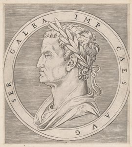 Lustro rzymskiej świetności: Galba, z Dwunastu Cezarów, ca. 1500-1534., ca. 1500-1534. autorstwa Marcantonio Raimondi