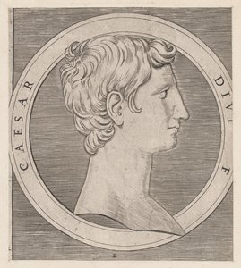 Lustro rzymskiej świetności: Oktawian August, z Dwunastu Cezarów, ca..., ca 1500-1534. autorstwa Marcantonio Raimondi
