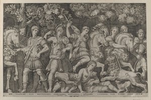 Zwierciadło rzymskiej świetności: Polowanie na lwa, ca. 1500-1534., ca. 1500-1534. autorstwa Marcantonio Raimondi