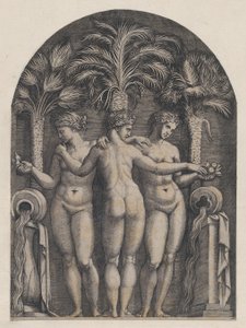 Lustro rzymskiej wspaniałości: Trzy Gracje, ca. 1500-1534., ca. 1500-1534. autorstwa Marcantonio Raimondi