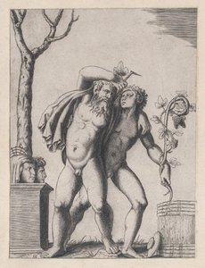 Zwierciadło Wspaniałości Rzymskiej: Młoda i Stara Bachantka, ca. 1514-36, ca. 1514-36. autorstwa Marcantonio Raimondi