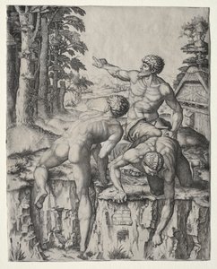 Wspinacze (Trzy postacie z bitwy Michała Anioła pod Cascina) autorstwa Marcantonio Raimondi
