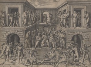 Męczeństwo św. Wawrzyńca, według Bandinelli, ca. 1520. autorstwa Marcantonio Raimondi