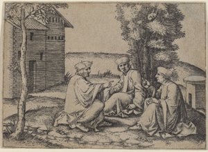 Trzej lekarze autorstwa Marcantonio Raimondi