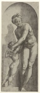 Wenus i Amor stoją w niszy autorstwa Marcantonio Raimondi
