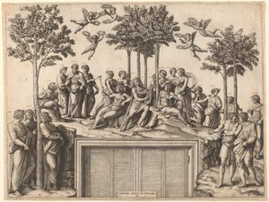 Apollo na Parnasie autorstwa Marcantonio Raimondi after Raphael