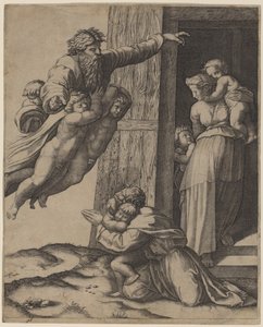 Bóg ukazuje się Noemu autorstwa Marcantonio Raimondi after Raphael