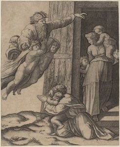 Bóg ukazuje się Noemu autorstwa Marcantonio Raimondi after Raphael
