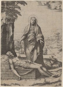 Opłakiwanie Dziewicy autorstwa Marcantonio Raimondi after Raphael