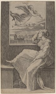 Zamyślona kobieta autorstwa Marcantonio Raimondi possibly after Raphael
