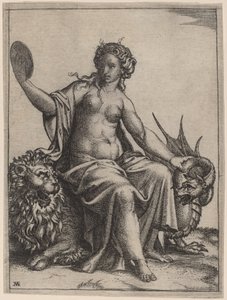 Roztropność autorstwa Marcantonio Raimondi possibly after Raphael