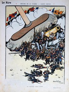„Nowa rosyjska miotła”, rysunek z magazynu „Le Rire” z 5 grudnia 1914 r. (kolor lito)