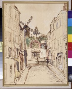 Le Moulin de la Galette: widok na słynny kabaret Montmartre. Olej na płótnie Marouflee autorstwa Marcela Leprina (1891-1933). Wzmianka obowiązkowa: Kolekcja fundacji Regards de Provence, Marseille