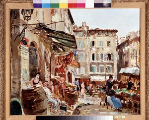 Rynek Lenche w Marsylii Obraz Marcela Leprina (1891-1933) Wymiary 50x61 cm Obowiązkowa wzmianka: Kolekcja fundacji Provence, Marsylia
