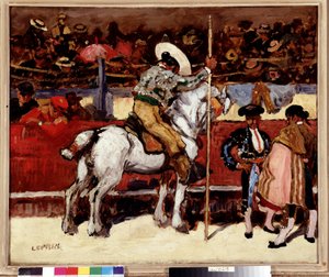 Picador i matador na arenie walki byków. Obraz Marcela Leprina (1891-1931) wym. 50x61 cm Obowiązkowa wzmianka: Collection fondation sugere de Provence, Marseille