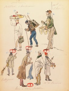 Francja, Paryż, szkic kostiumu dla statystów w operze Cyganeria Giacomo Pucciniego (1858-1924), występ w Paris Opera Comique, 13 czerwca