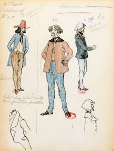 Francja, Paryż, Szkic kostiumu dla muzyka Schaunarda w operze Cyganeria Giacomo Pucciniego (1858-1924), występ w Paris Opera Comique, 13 czerwca