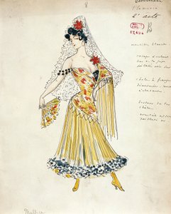 Francja, Paryż, Szkic kostiumu dla tancerek flamenco dla Carmen autorstwa Georgesa Bizeta