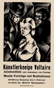 Plakat otwarcia kabaretu Voltaire 05.02.1916 - Marcel Słodki (1892-1944). Litografia autorstwa Marcel Slodki