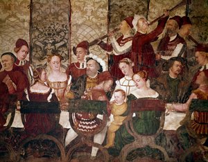 Król Danii Christian I na bankiecie wydanym przez Bartolomeo Colleoni. Szczegół zaproszeń (fresk, ok. 1480)