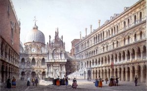 Dziedziniec Palazzo Ducale, Wenecja, rytowany przez Brizeghela (lito) autorstwa Marco (after) Moro