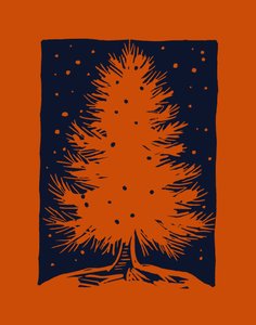 Czerwona choinka, 2023 (linoleum na papierze) autorstwa Marco Campedelli
