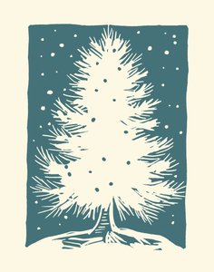 Biała choinka, 2023 (linoleum na papierze) autorstwa Marco Campedelli