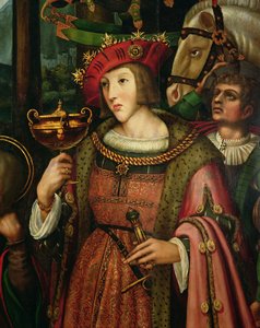 Karol V (1500-1558) z Hiszpanii (olej na panelu, detal) autorstwa Marco Cardisco