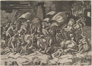 Bitwa kordelasem, ca. 1515-27. autorstwa Marco Dente