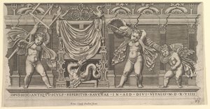 Lustro rzymskiej wspaniałości: płaskorzeźba z trzema amorkami, 1519. autorstwa Marco Dente