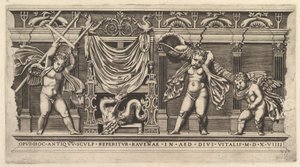 Lustro rzymskiej wspaniałości: płaskorzeźba z trzema amorkami, 1519 autorstwa Marco Dente