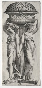 Cassollette: Kobiety podtrzymujące urnę, c. 1520-27. autorstwa Marco Dente