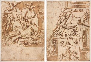 Groteska z satyrem karmiącym smoka (recto); Groteska ze skaczącym centaurem (verso)