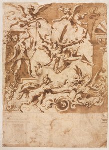 Groteska z satyrem karmiącym smoka prosto, Groteska ze skaczącym centaurem verso, c1565158