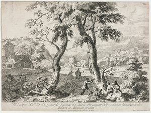 Widok wsi z postaciami na pierwszym planie, 1723. autorstwa Marco Ricci