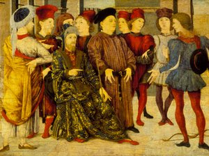 Fragment z panelu Cassone „Strzelanie do zwłok ojca”, ok. 1462 (tempera na panelu)