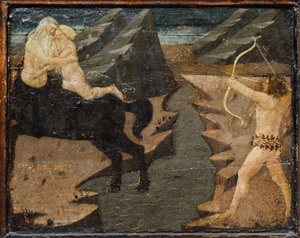 Cassone ze sceną bitwy i scenami z pracy Herkulesa, Florencja, Włochy, ok. 1460 (tempera, gesso i drewno) autorstwa Marco del Buono Giamberti