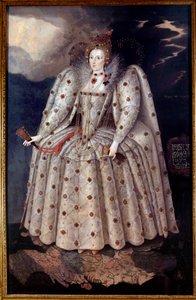 Portret stóp królowej Elżbiety (Elizabeth) Iere z Anglii Obraz Marcusa Gheeraertsa (Gerards lub Geerards) Młody (1561-1635) Około 1592 r. 2,41x1,52 m Londyn, Narodowa Galeria Portretów