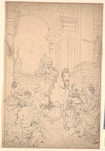 Szkic do obrazu: Dania i Norwegia oddają hołd Chr. VI (spalony Christiansborg 1794)