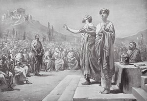 Perykles błagający o Aspazję (litografia) autorstwa Margaret (after) Dovaston