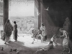 Sangar z Carchemish przyjmujący Ashur-nasir-pal III (litografia) autorstwa Margaret (after) Dovaston