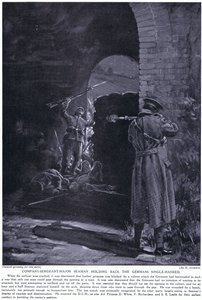 Starszy sierżant kompanii Seaman zdobył DCM za powstrzymanie ataku niemieckiego w lutym 1915 r. (litografia) autorstwa Margaret Dovaston